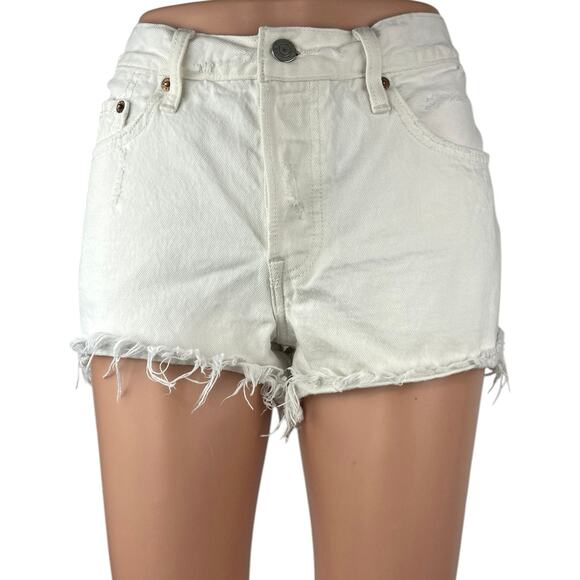 Levi's Pants - Levi's 501 Women's White Denim Distressed Frayed Raw Hem Mid Rise Jean Shorts 27